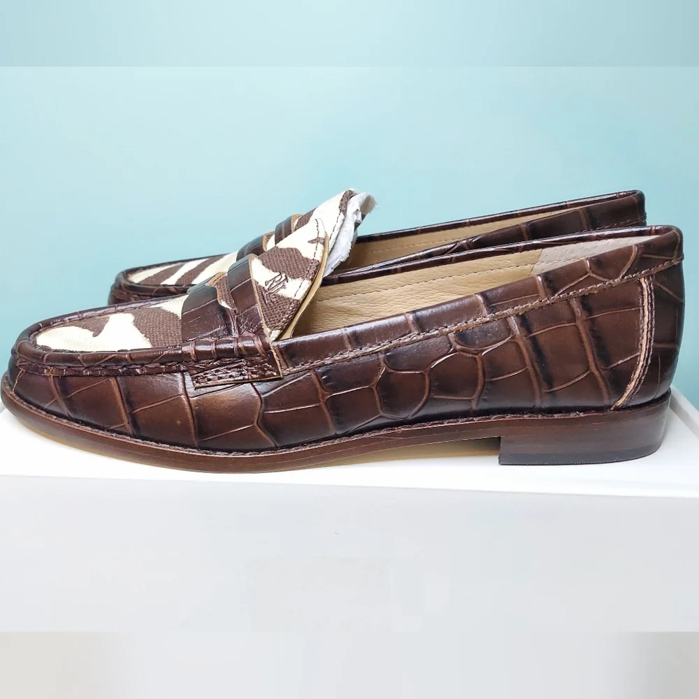 Lauren Ralph Lauren Wynnie Zebra Brown Animal Print Loafers Size 6B NWT Preppy